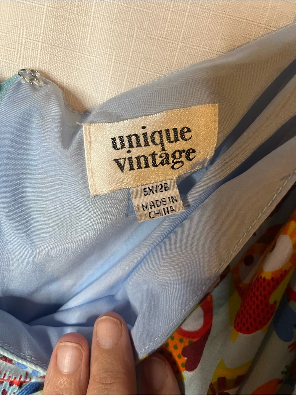 Unique Vintage Light Blue women’s Dress with Multicolor Pattern - Picture 4 of 5